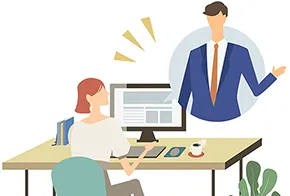 illustration of businessman and woman discussing